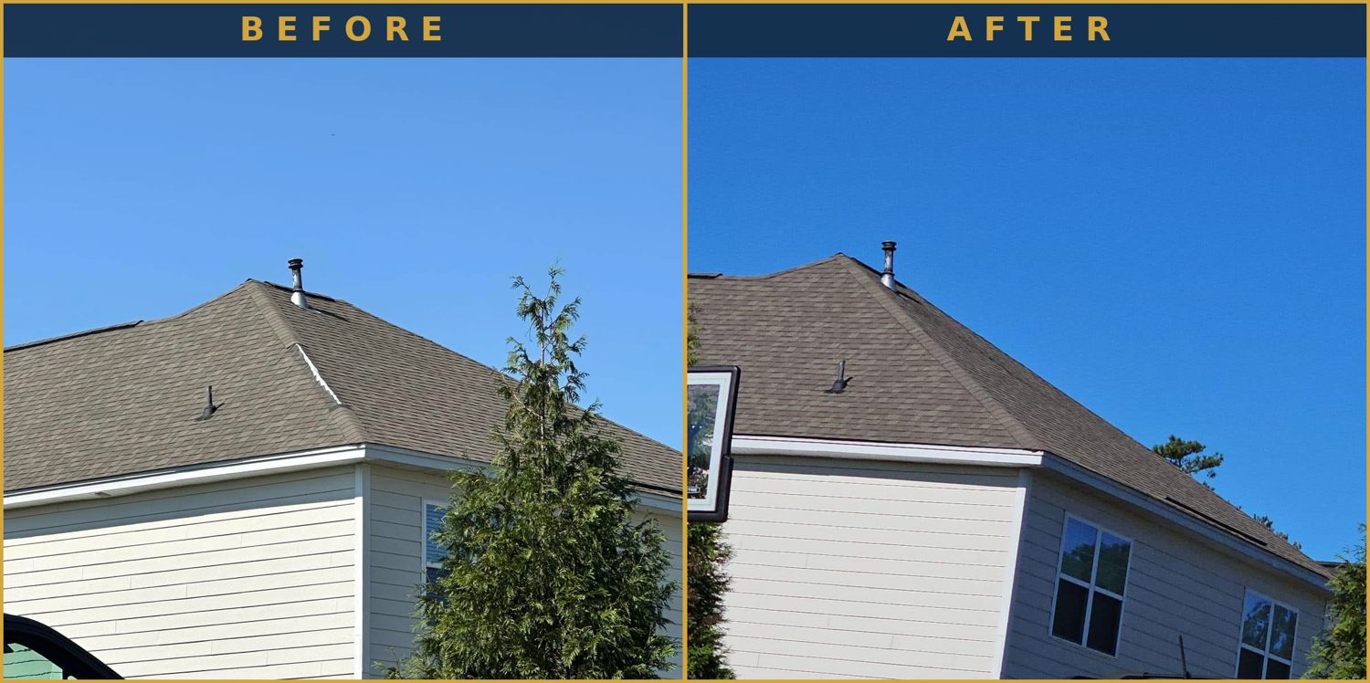 Before & after — hip shingles replaced after Hurricane Helene — Precision Palmetto, Columbia SC