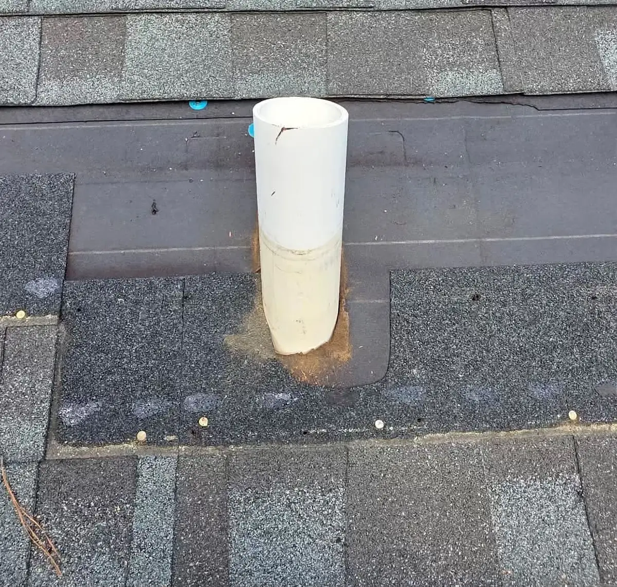 Old pipe boot removed and shingles lifted around a plumbing vent in Blythewood, SC — Precision Palmetto