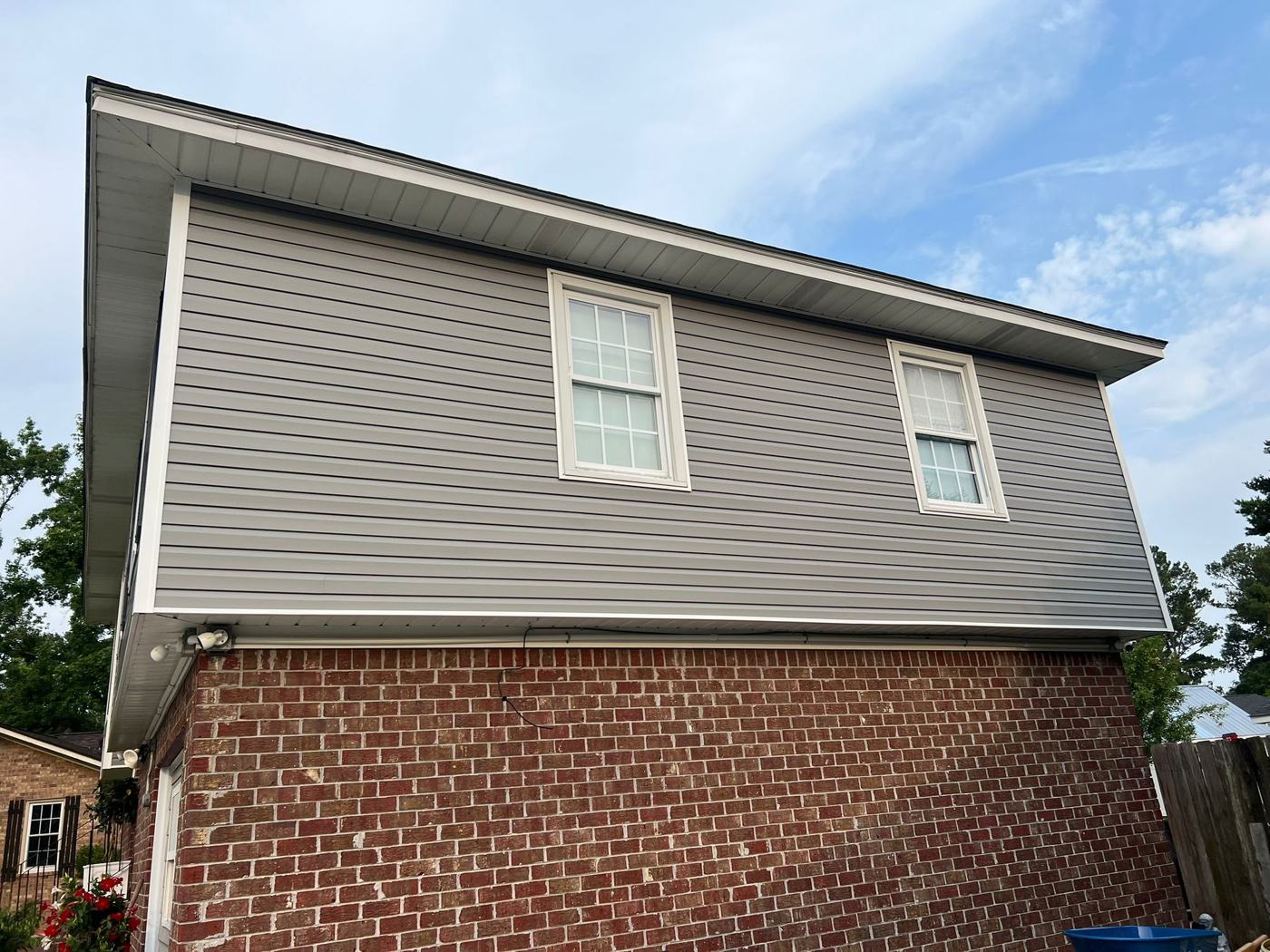Gray vinyl siding with new soffit and fascia wrap — Precision Palmetto, Columbia SC